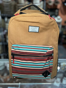 "Recess" Hooey Backpack Tan Body with Serape Pattern Pocket and Black Accents