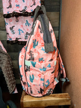 Load image into Gallery viewer, Baby Western Diaper Bag - Coral Pink Western Desert and Boots
