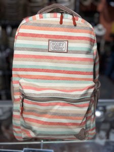 "Recess" Hooey Backpack Tan Body with Stripe Pattern and Rust Grey Accents