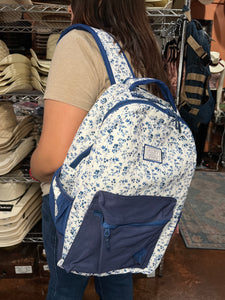 "Recess" Hooey Backpack White/Navy Floral Pattern Body with Black/White Accents