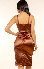 Load image into Gallery viewer, Brown Satin Midi Dress
