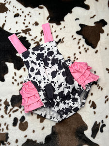 Baby Girl Cow Print/Ruffle Onesie