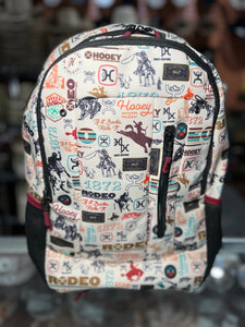 "Rockstar" Hooey Backpack Cream Rodeo Pattern Body with Black Accents