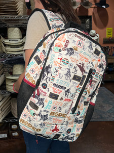 "Rockstar" Hooey Backpack Cream Rodeo Pattern Body with Black Accents
