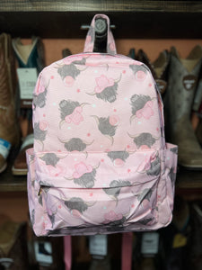 Small Western Backpack - Bubble Gum Highland Cow Backpack