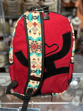 Load image into Gallery viewer, &quot;Recess&quot; Hooey Backpack Cream/Turquoise Aztec Pattern Body with Burgundy Pocket and Black Accent
