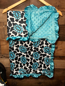 Western Baby Blanket & Car Seat Cover Set - Cow Print on Concho
