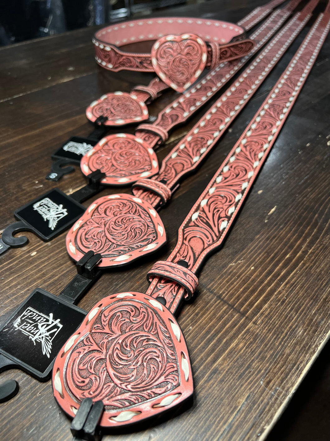 Angel Ranch - Women’s Fashion Belt (Heart Buckle Tooled Belt)