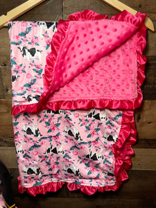 Western Baby Blanket & Car Seat Cover Set - I Love Flowers & Cows