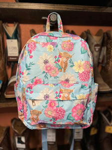 Small Western Backpack - Highland Cow in Flower Field Backpack