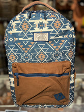 Load image into Gallery viewer, &quot;Recess&quot; Hooey Backpack Navy/White Aztec Pattern Body with Tan Pocket and Black Accents
