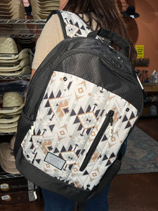 "Rockstar" Hooey Backpack White Cream Aztec Pattern Body with Black Accents