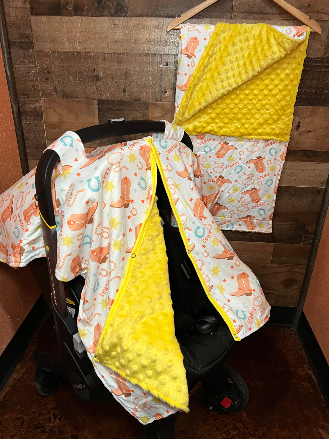 Western Baby Blanket & Car Seat Cover Set - Cowboy & Cowboy Boots