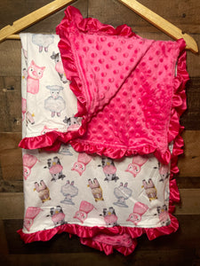 Western Baby Blanket & Car Seat Cover Set - Baby Farm Animals
