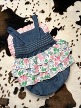 Load image into Gallery viewer, Baby Girl Denim Cow Romper
