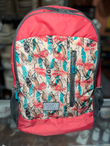 "Rockstar" Hooey Backpack, Cream/Rose/Turquoise Feather Aztec Pattern with Rose/Black Accents