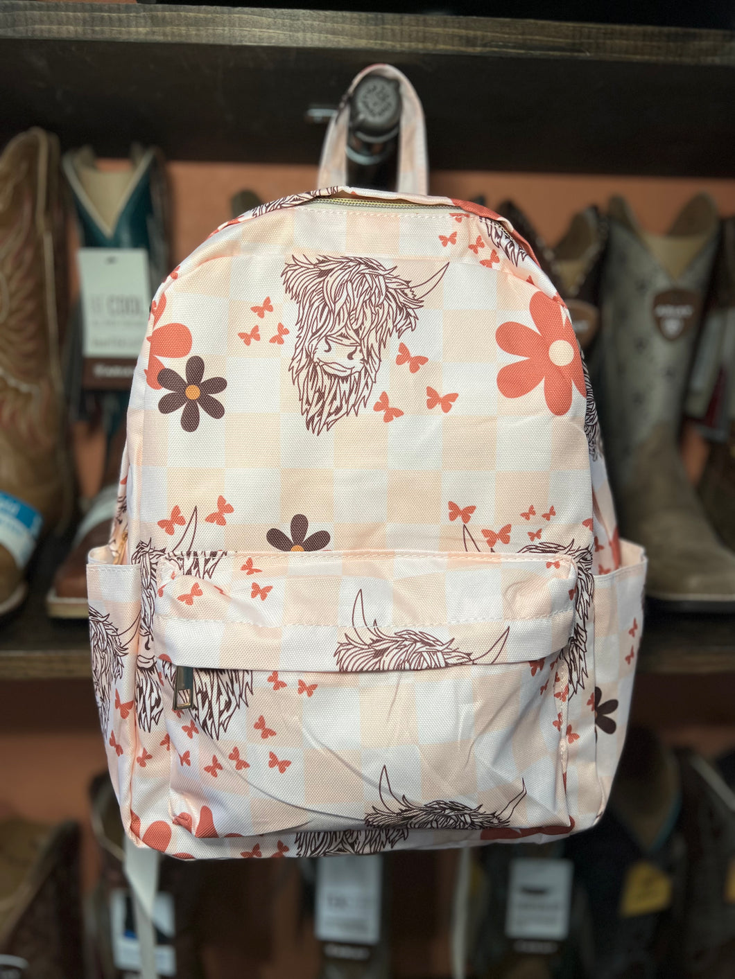 Small Western Backpack - Floral Checker & Butterflies Cowhide Backpack