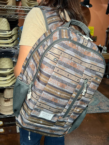"Rockstar" Hooey Backpack Grey/Tan Stripe Pattern Body with Charcoal Accents