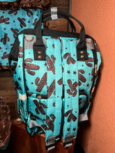Load image into Gallery viewer, Baby Western Diaper Bag - Cactus Desert in Blue &amp; Brown
