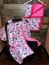 Load image into Gallery viewer, Western Baby Blanket &amp; Car Seat Cover Set - I Love Flowers &amp; Cows
