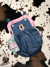 Load image into Gallery viewer, Baby Girl Denim Cow Romper
