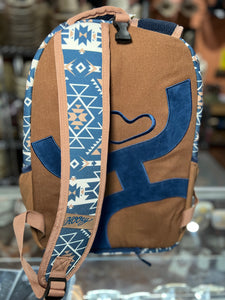 "Recess" Hooey Backpack Navy/White Aztec Pattern Body with Tan Pocket and Black Accents