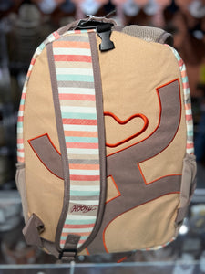 "Recess" Hooey Backpack Tan Body with Stripe Pattern and Rust Grey Accents