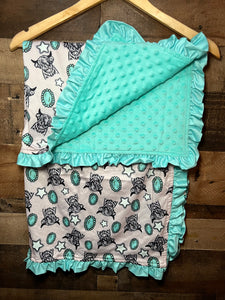 Western Baby Blanket & Car Seat Cover Set - Them Highland Cows & Stars