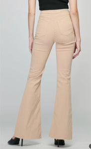 Slim High Rise Flare Jeans in Beige