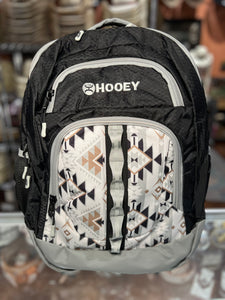 "Ox" Hooey Backpack, White/Cream Aztec Pattern Body with Black/Grey Accents
