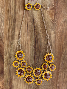 Enamel Sunflower Bib Style Cluster Statement Short Necklace