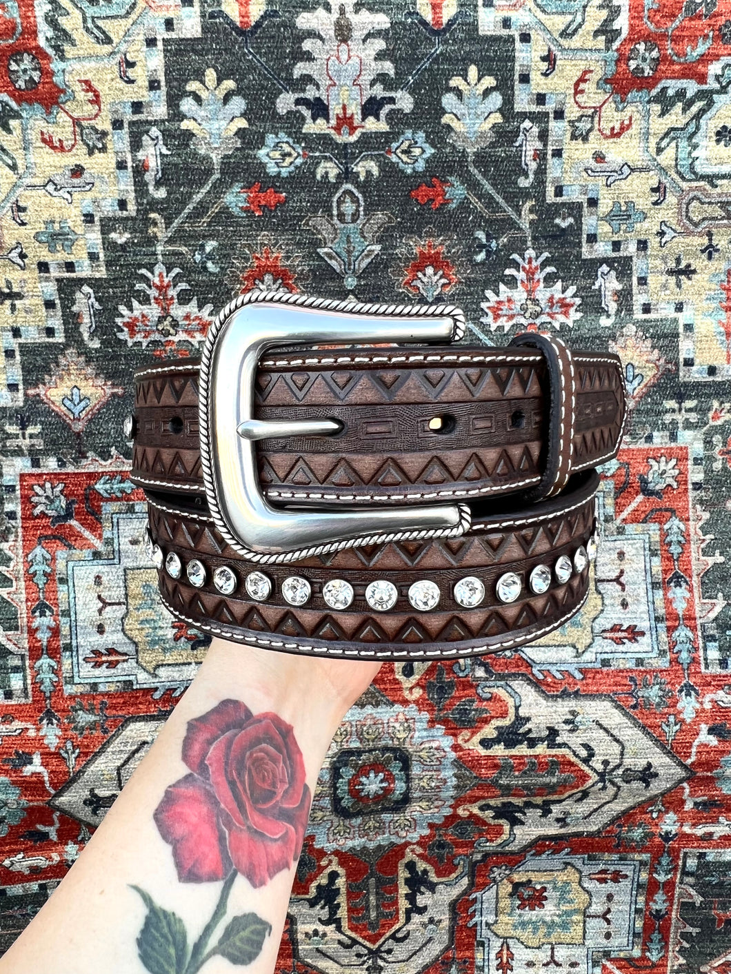 Ariat Women's Fashion Leather Belt (Brown) with Crystals
