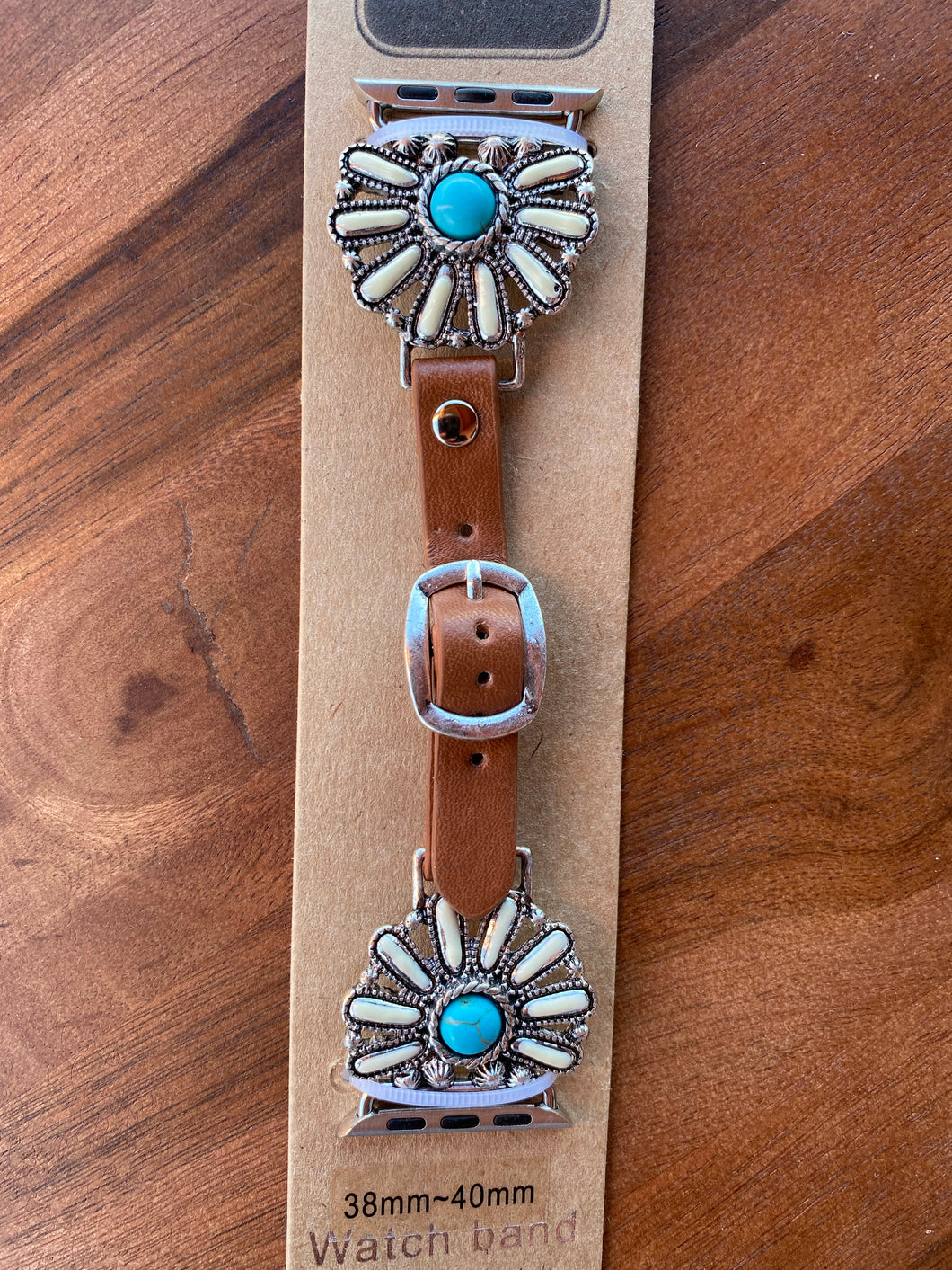 Western Watch Band White With Turquoise Blossom