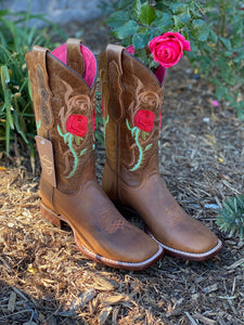 WMNS Rodeo Boots with Embroidered Rose - Square Toe