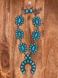 Statement Squash Blossom Necklace Set (Turquoise)