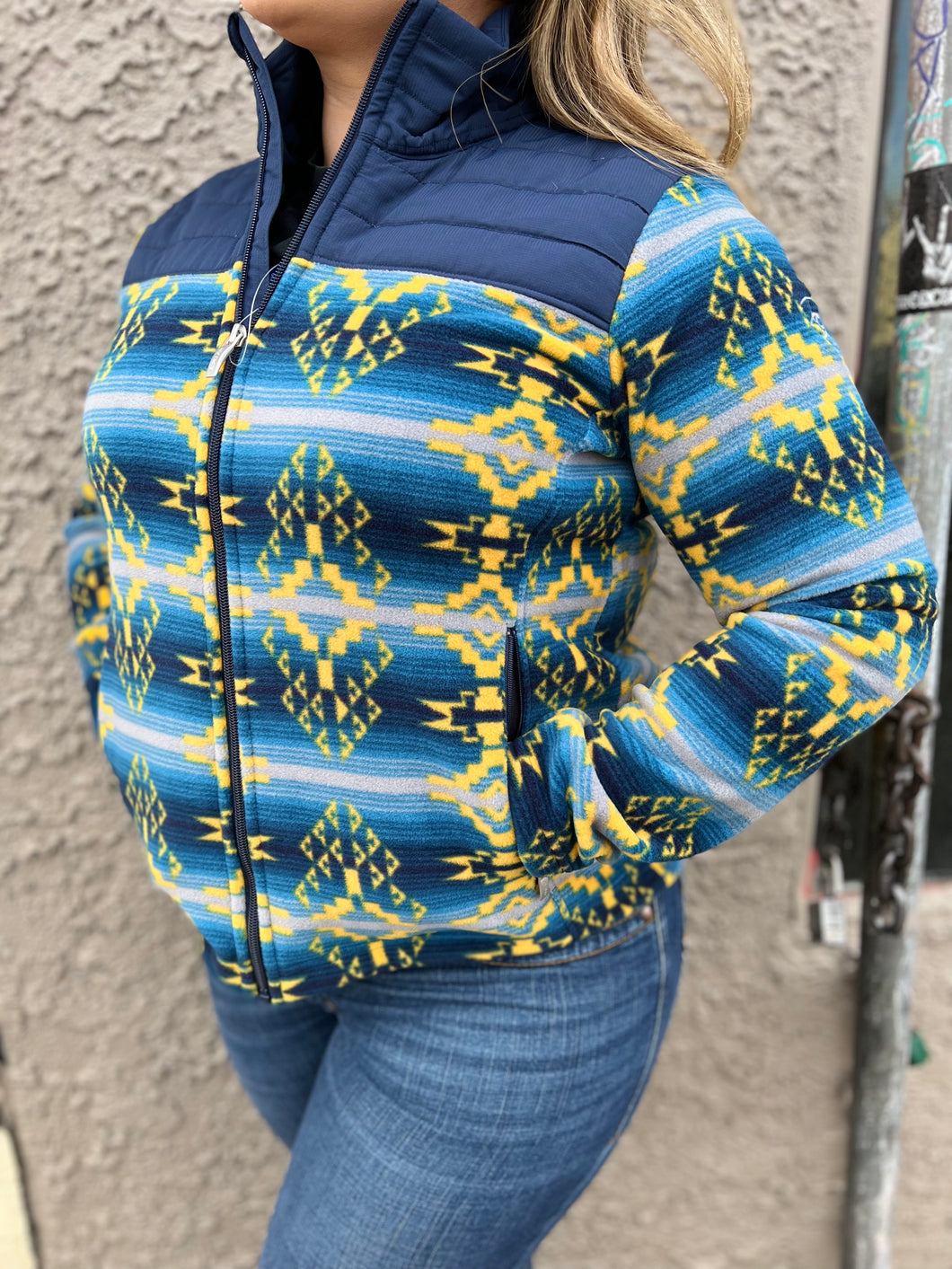 WOMEN'S Ariat Real Prescott Fleece Jacket in Navy Sonoran Print