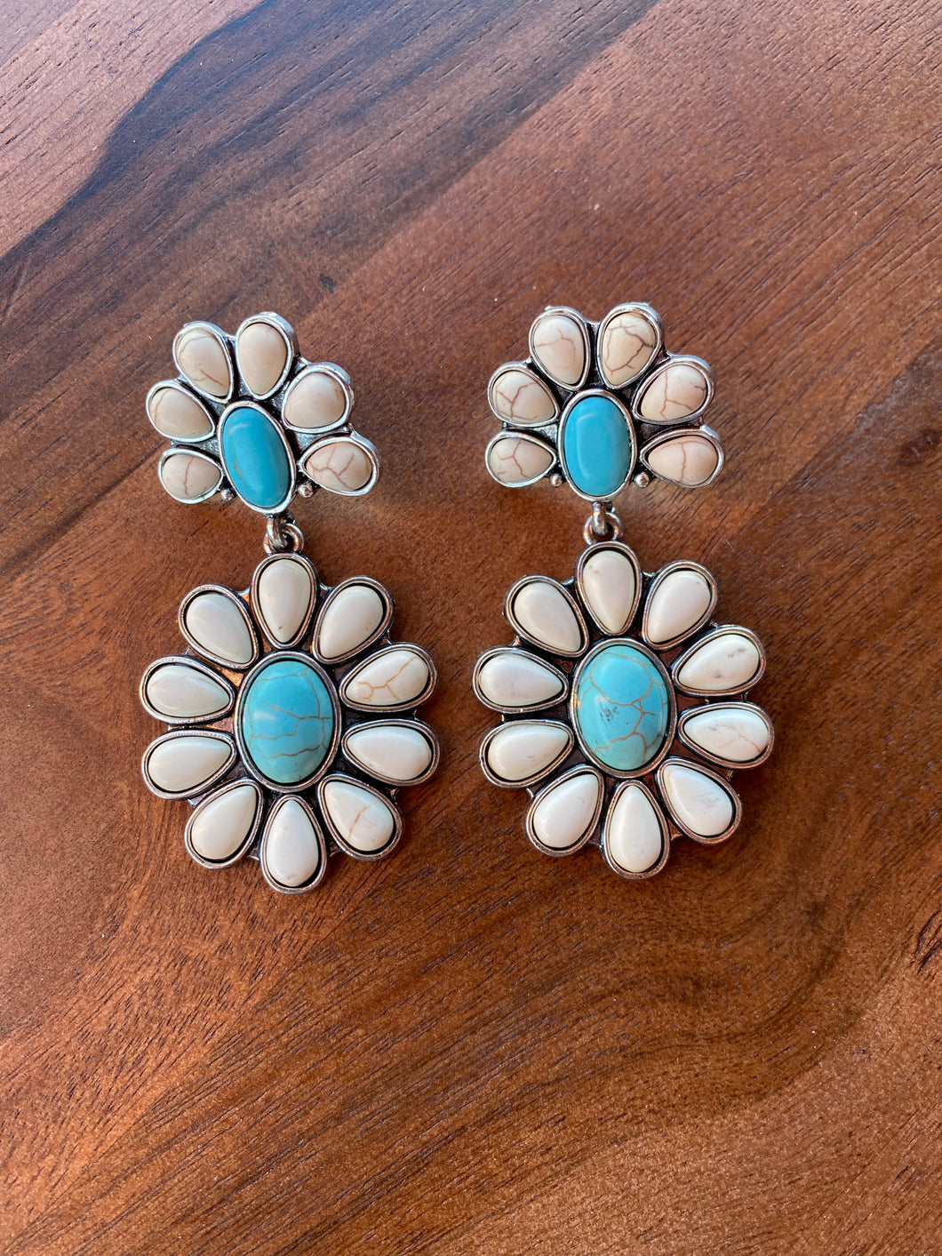 White And Turquoise Blossom Earrings