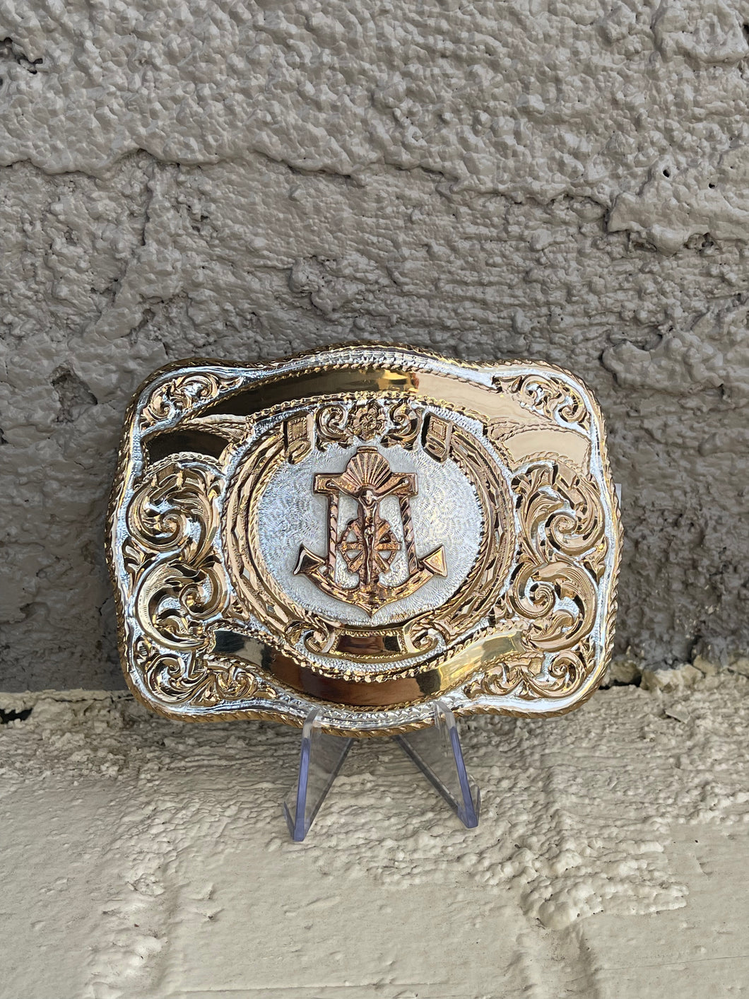 Squared Two Toned Crumrine Belt Buckle - Anchor (Ancla)
