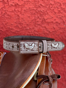 Men's Cinto Lazer - Gallito en color Cafe con Blanco