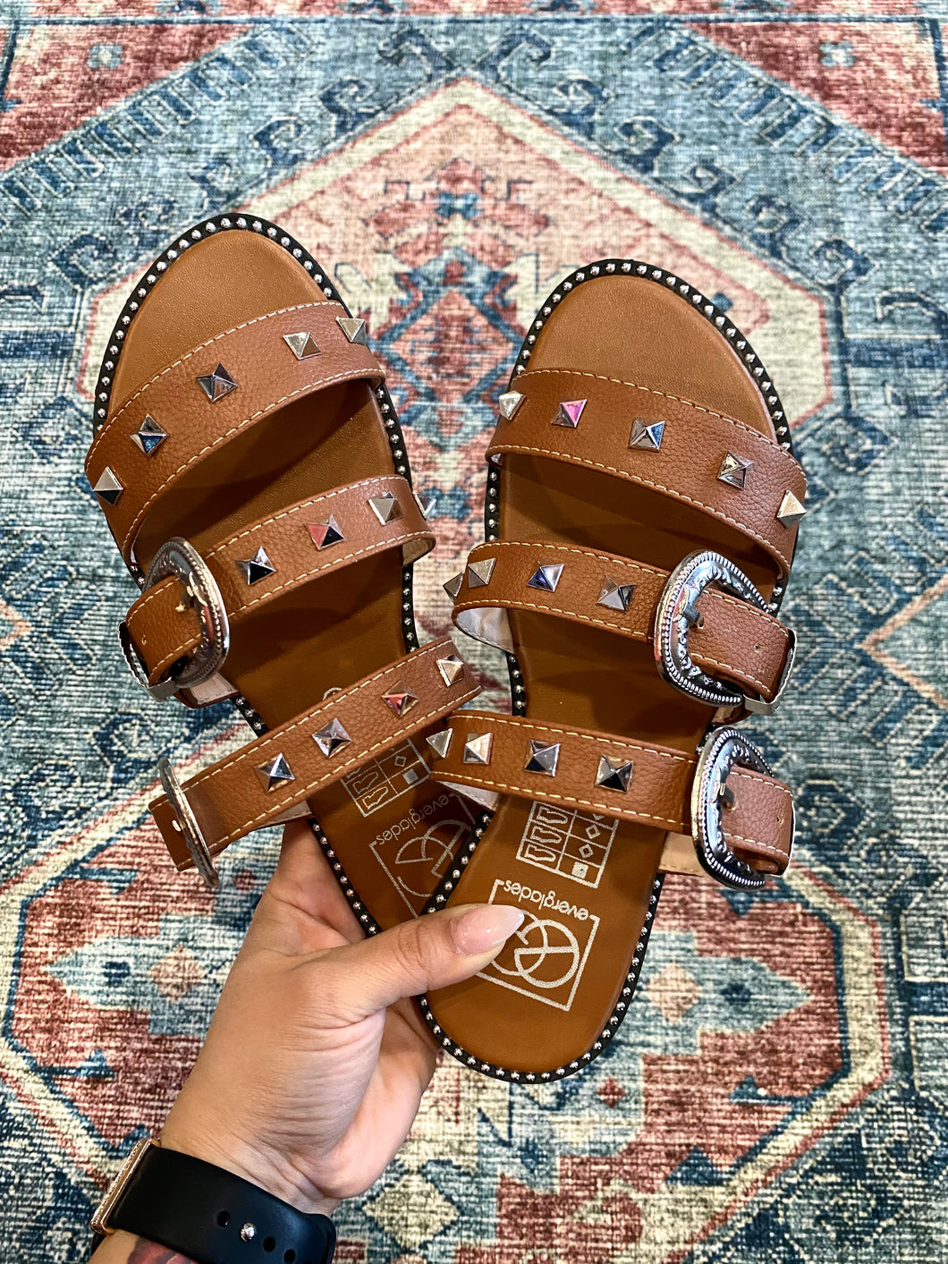 Rock & Roll Cowgirl Leather Sandals with Silver Studs