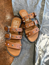 Load image into Gallery viewer, Rock &amp; Roll Cowgirl Leather Sandals with Silver Studs

