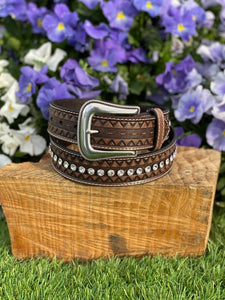 Ariat Women's Fashion Leather Belt (Brown) with Crystals